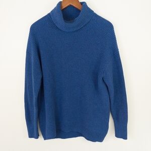 J. Crew Ribbed Cotton Blend Relaxed Turtleneck Sweater Blue Size Medium